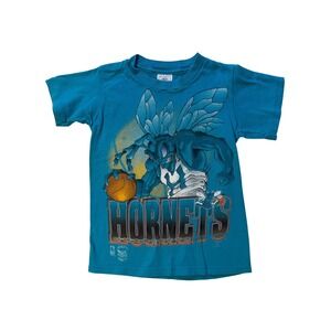 Y2K Vintage Charlotte Hornets NBA Kids T-Shirt Teal H.L. Cutler Delta Small